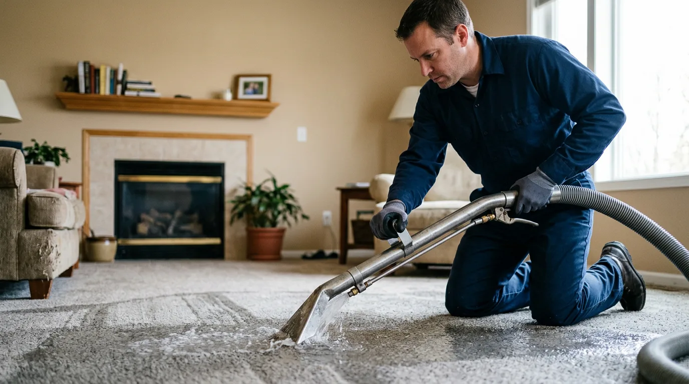 Water damage restoration technician working near Windsor, WI